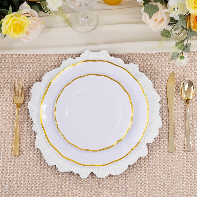 EI 50pcs Reef Charger Plates Bulk,13 Inch Plastic White Charger Plates,Parties,White Chargers for Dinner Plates,Suitable for Wedding,Events