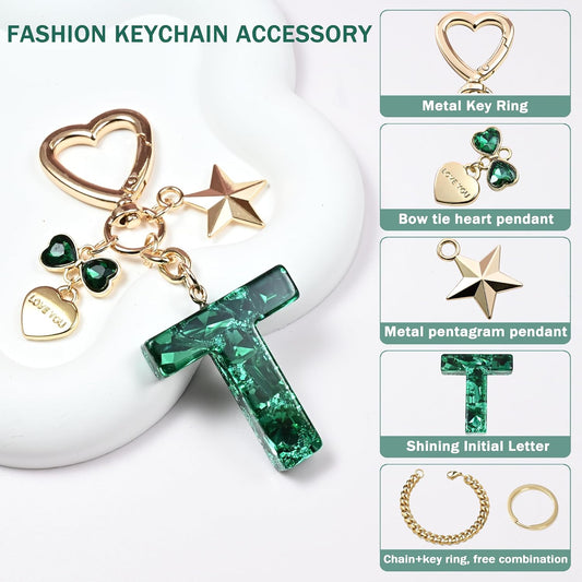 Cute Bling Keychain initial Letter Butterfly Star Pink Purple Gift for Women Girls Bag Cup Charms Accessories