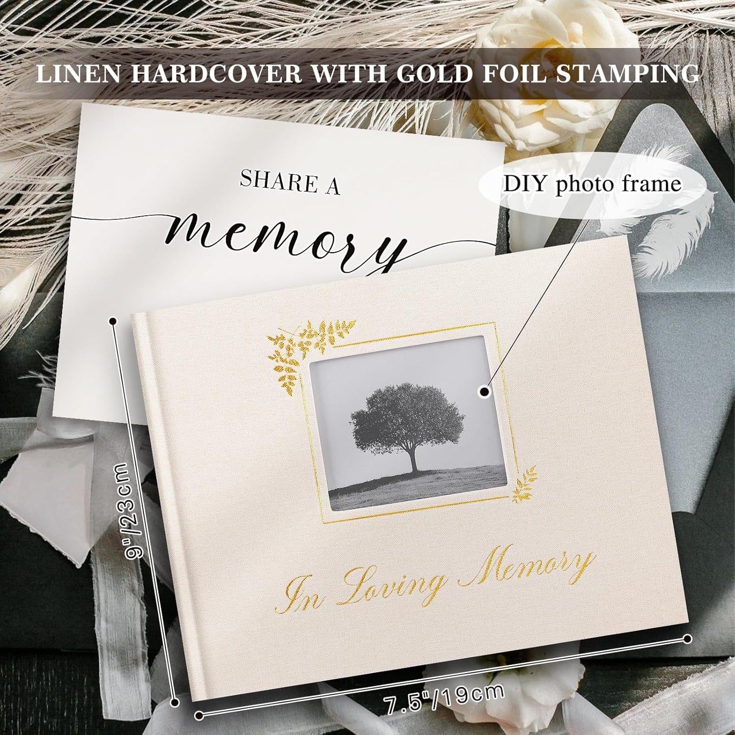 Lanpn Funeral Guest Book for Memorial Service, in Loving Memory Book for Funeral with Table Sign, Funeral Favors Sign in Books with Open Window for Guests Celebration of Life Guest Book, Beige