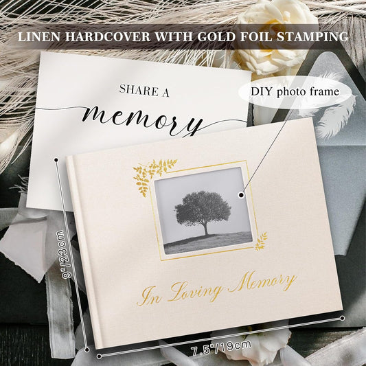 Lanpn Funeral Guest Book for Memorial Service, in Loving Memory Book for Funeral with Table Sign, Funeral Favors Sign in Books with Open Window for Guests Celebration of Life Guest Book, Beige