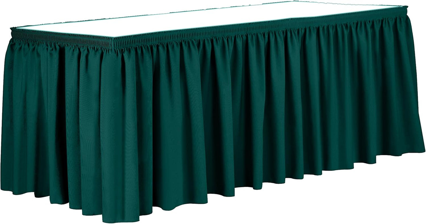 Ultimate Textile Pleat Polyester Fabric Table Skirt - Machine Washable, Flame Resistant, Cut & Sewn in NJ, Desk Skirt - Teal, 7' Shirred Pleat x 42" h