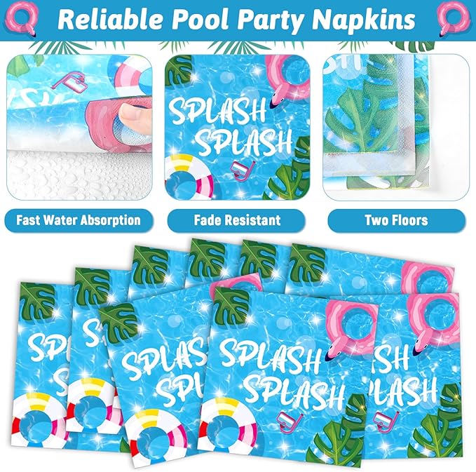 96Pcs Pool Party Supplies Summer Beach Paper Plates Napkins Summer Pool Party Decorations Hawaiian Beach Ball Dinnerware Party Favors Birthday Tableware Serves 24