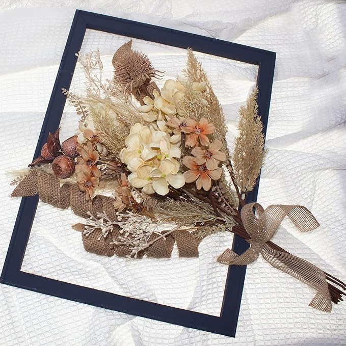 18Pcs Boho Faux Winter Fall Dried Pampas Grass Silk Hydrangea Flowers Bouquets Fall Decor, Fake Autumn Thanksgiving Harvest Stems Fall Picks Branches Floral Arrangements for Vase 18"