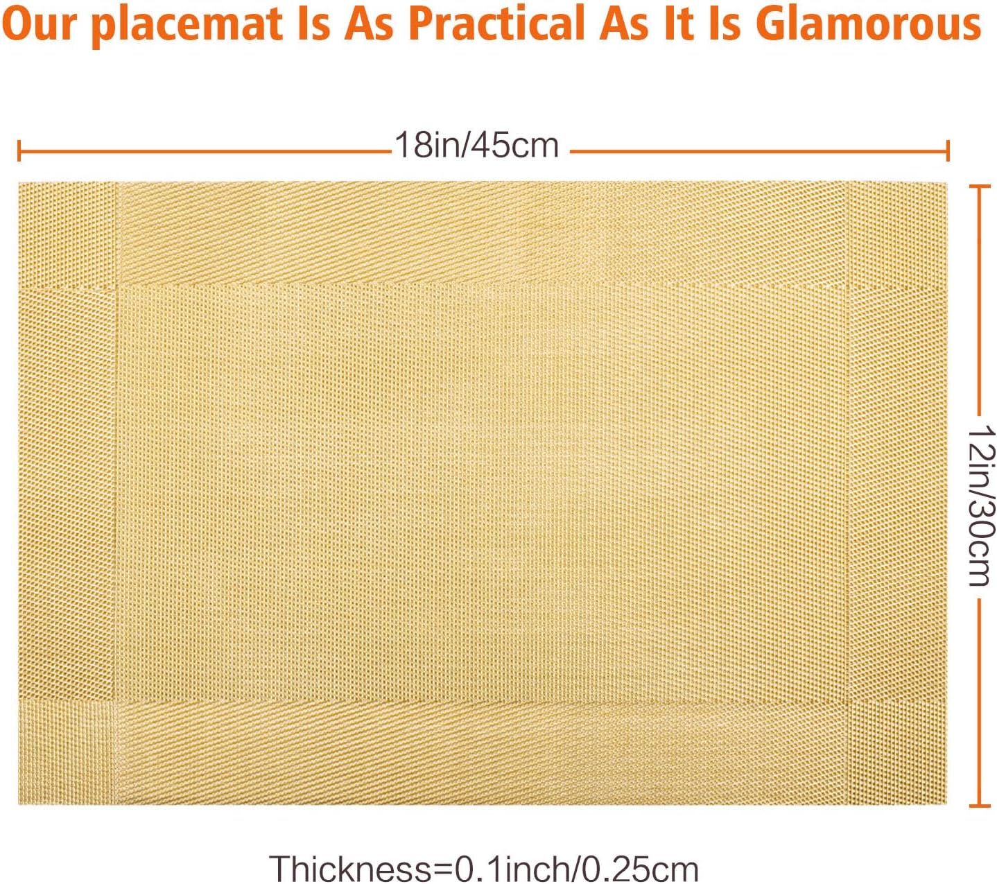 Placemats Set of 12,Washable,Heat and Stain Resistant Indoor/Outdoor Place mats,Vinyl Woven Non Slip Table Mats for Restaurant Table Protection,PVC Placemats(Gold 12PCS)