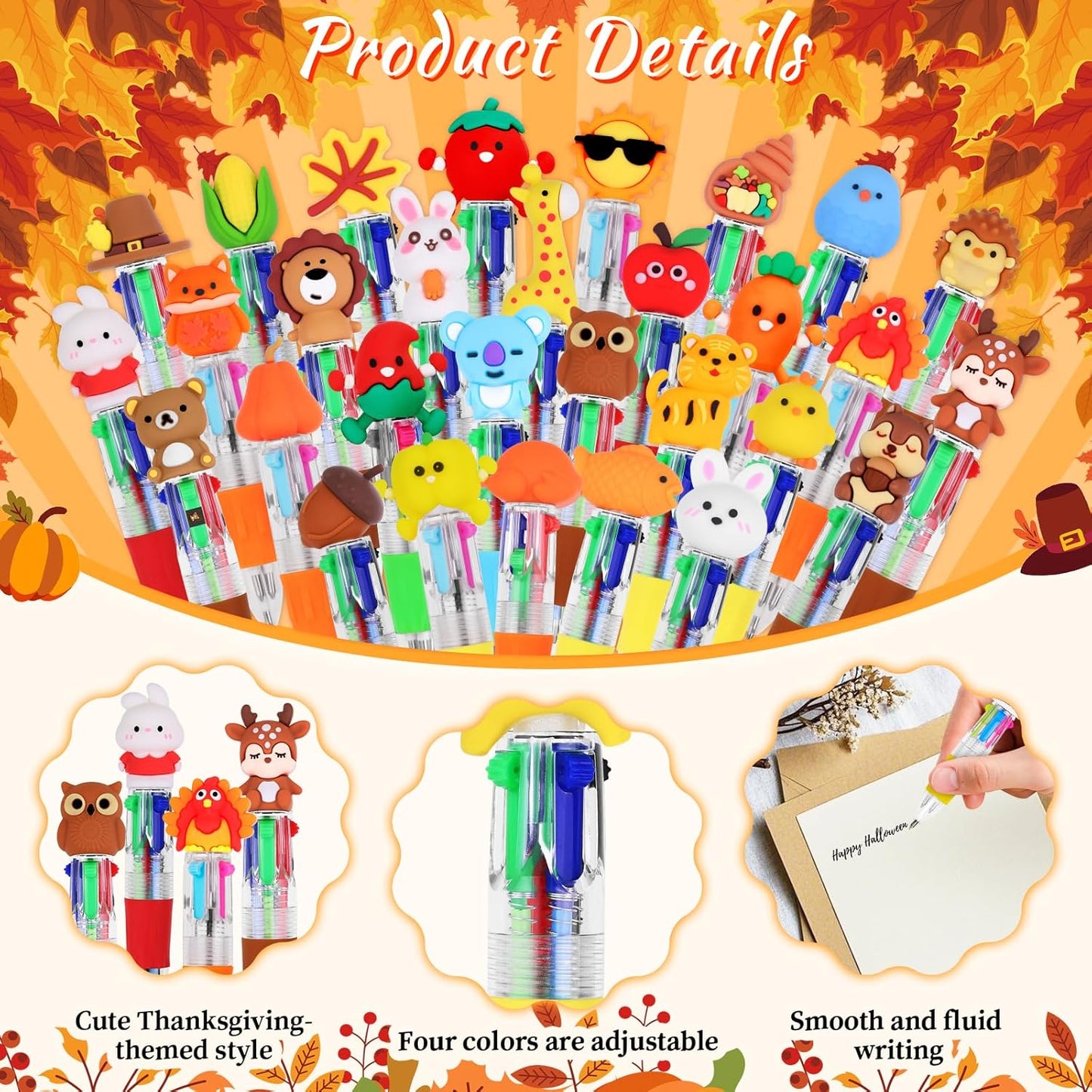 30Pcs Mini Multicolor Pens in One 4-in-1 Cute Pens Bulk for Kids, Ballpoint Pen for Birthdays and Children's Parties, Fun Gifts Assorted Ink Kawaii Pen(Thanksgiving)