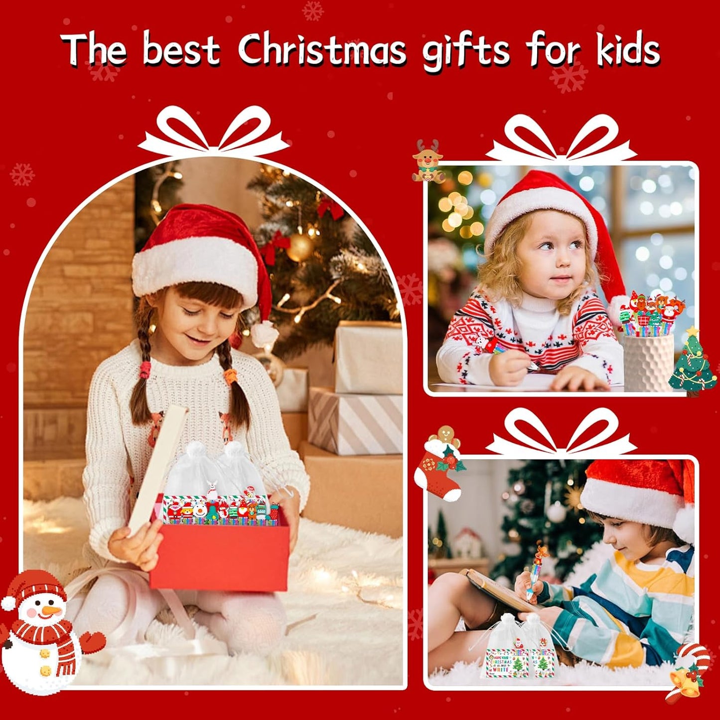 30 Set Cute Multicolor Pens in One 4-in-1 Fun Pens Bulk with 30 Gift Cards for Kindergarten Party Christmas Student Gift Bulk Office School Exchange Gifts