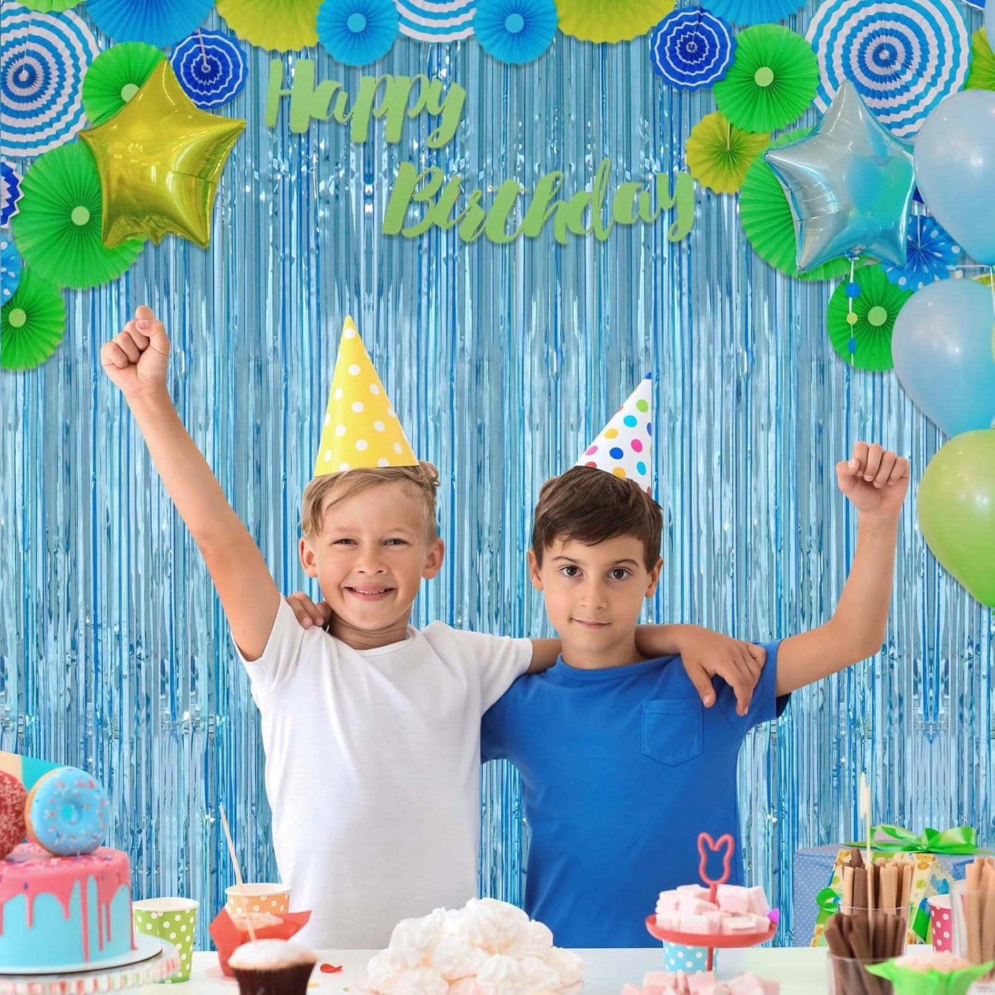 Accevo 3Pack Light Blue Party Streamers 3.2x8.2 Feet Metallic Fringe Curtains Tinsel Streamers Party Decor for Summer Party Beach Theme Party Decorations Wedding Birthday Xmas New Year Photo Booth