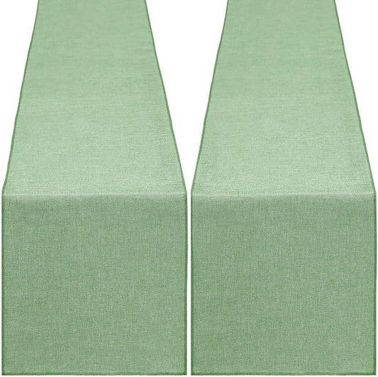 B-COOL Light Green Burlap Table Runner 2 Packs Rustic Farmhouse Fabric 13x108inch Rolls Party Garden Birthday Holiday Home Kitchen Decor
