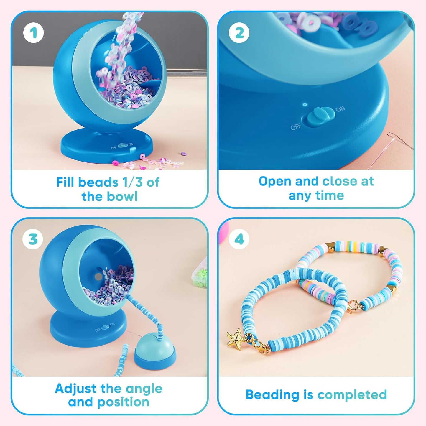 ETUDAW Bead Spinner, Clay Beads Bracelet Making Kit, Beginner 4500 PCS 18 Colors Clay Beads and Charms Kit for Necklaces and Bracelets, DIY Arts and Crafts Birthday Gifts(Blue)