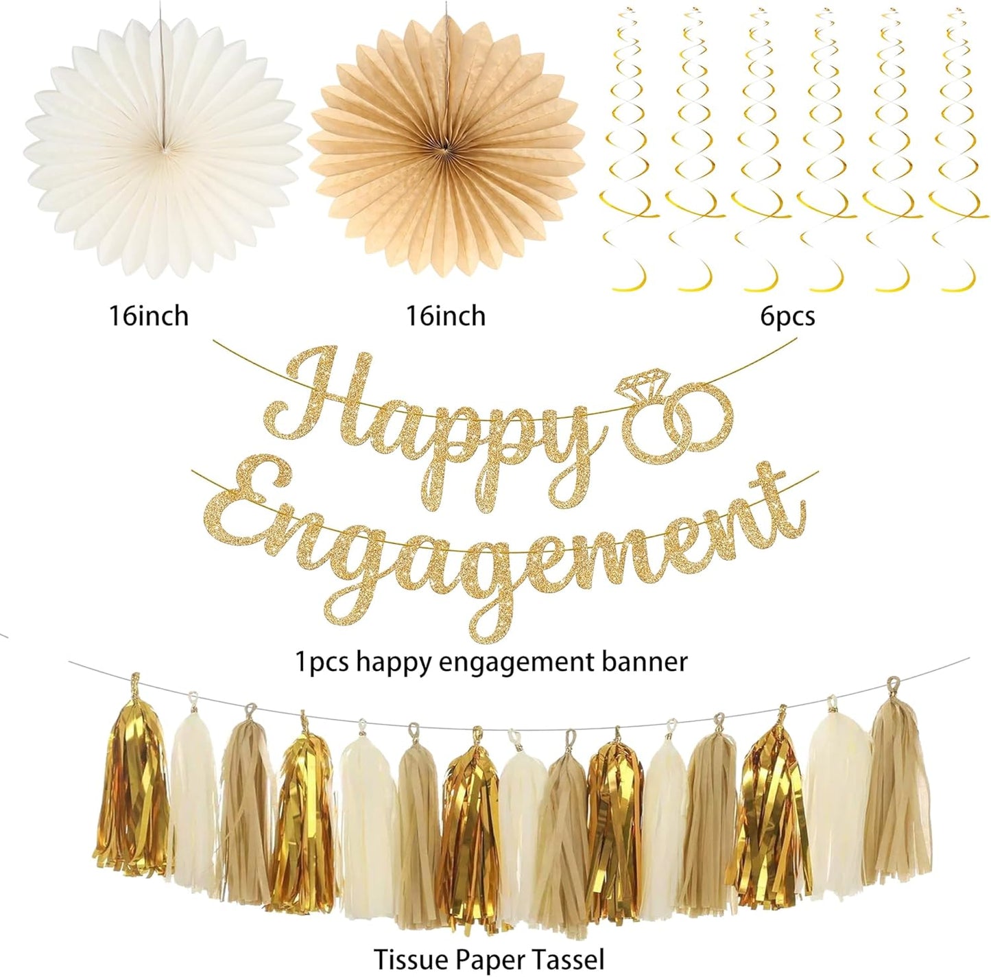 Roetyce Engagement Party Decorations, Gold Glitter Happy Engagement Banner, Almost Married/Just Engaged Photo Background, Congratulations Wedding Bachelorette Backdrop Decor