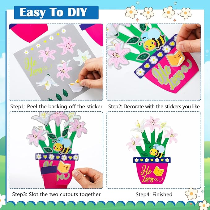 Frienda 48 Sets Easter Religious Crafts for Kids Easter He is Risen Christian Crafts DIY Hand-Print He is Risen Arts Kit for Sunday School Classroom Activities Party