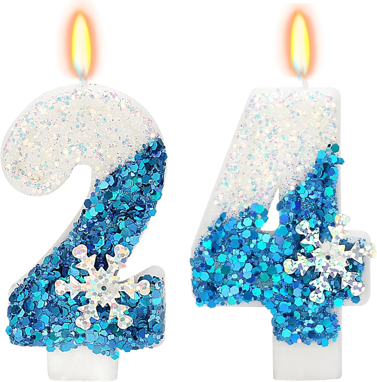 Snow Themed Birthday Candles, Birthday Candle for Party Supplies, Winter Birthday Party Supplies, 2.76 inch Number 24 Candle Cake Topper Decoration (Number 24)