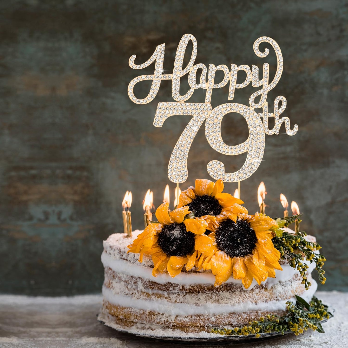 Happy 79th Birthday Decorations,79th Birthday Gold Rhinestone Cake Topper - Cheers to 79 Years Old Bday Party Metal Sparkly Cake Centerpieces Sign.