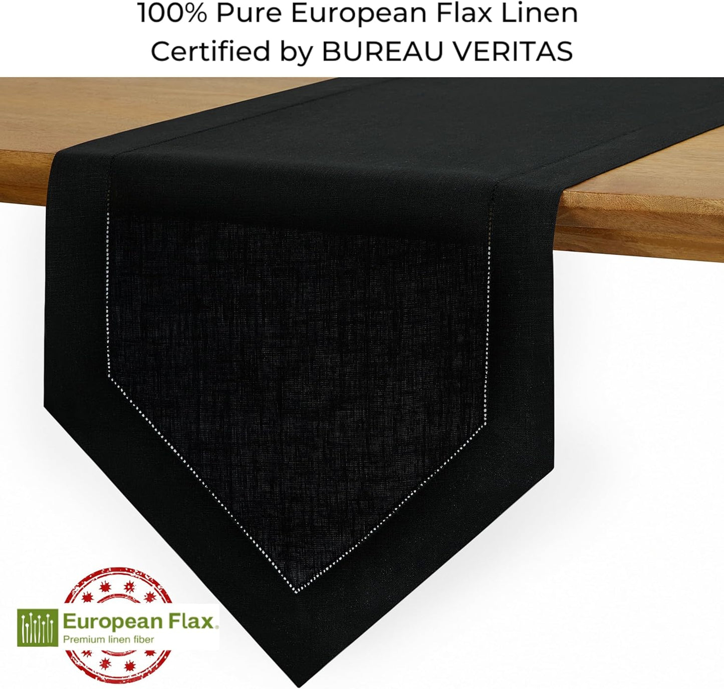D'Moksha Homes Black Linen Table Runner 60 Inches Long - 100% Pure Linen Diamond Table Runner 14 x 60 Inch for Dining, Fall and Halloween - Machine Washable