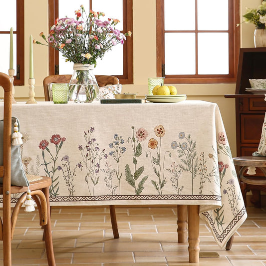 ISAENNE Designer Off White Linen Long Tablecloth Rectangular,Floral Elegant Table Cloth,Stain Resistant Vintage Decor Tablecloths for Dining Thanksgiving Kitchen Christmas,63"*94"-Serenity G