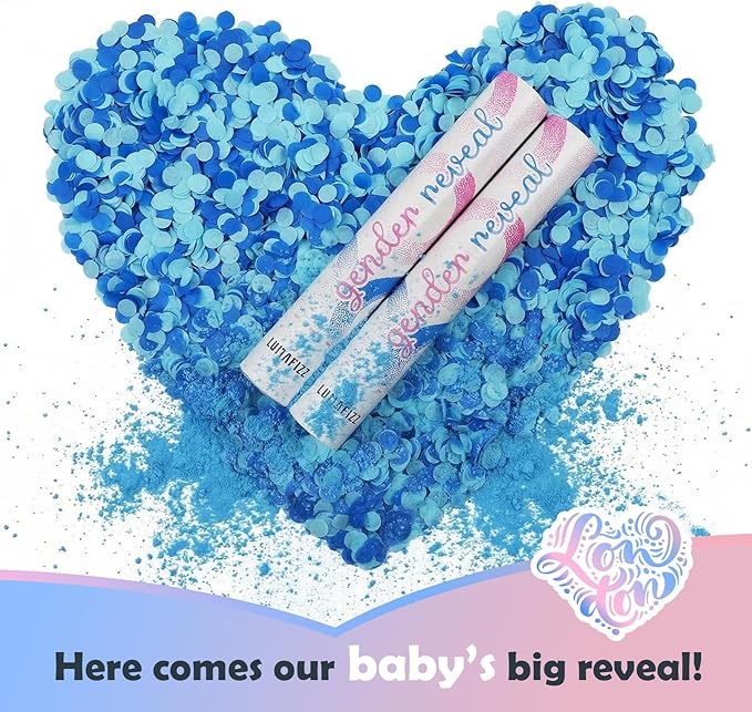 Gender Reveal Confetti Cannon - Biodegradable Powder & Confetti Poppers - Blue, 2 Pack - Baby Boy Gender Reveal Smoke Bombs - Powder Cannon Party Poppers Blue Party Supplies
