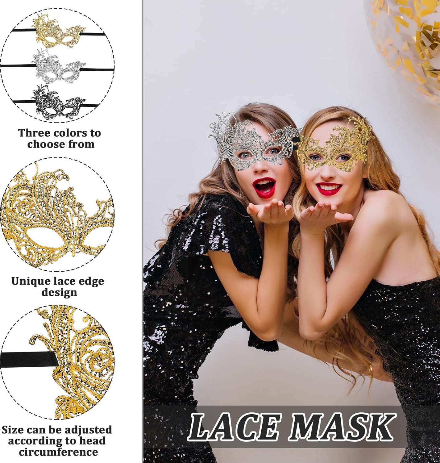 3 Pcs Adult Masquerade Mask Mysterious Fun Lace Masks for Couples Women Man Lace Headpiece Disguise for Costumes