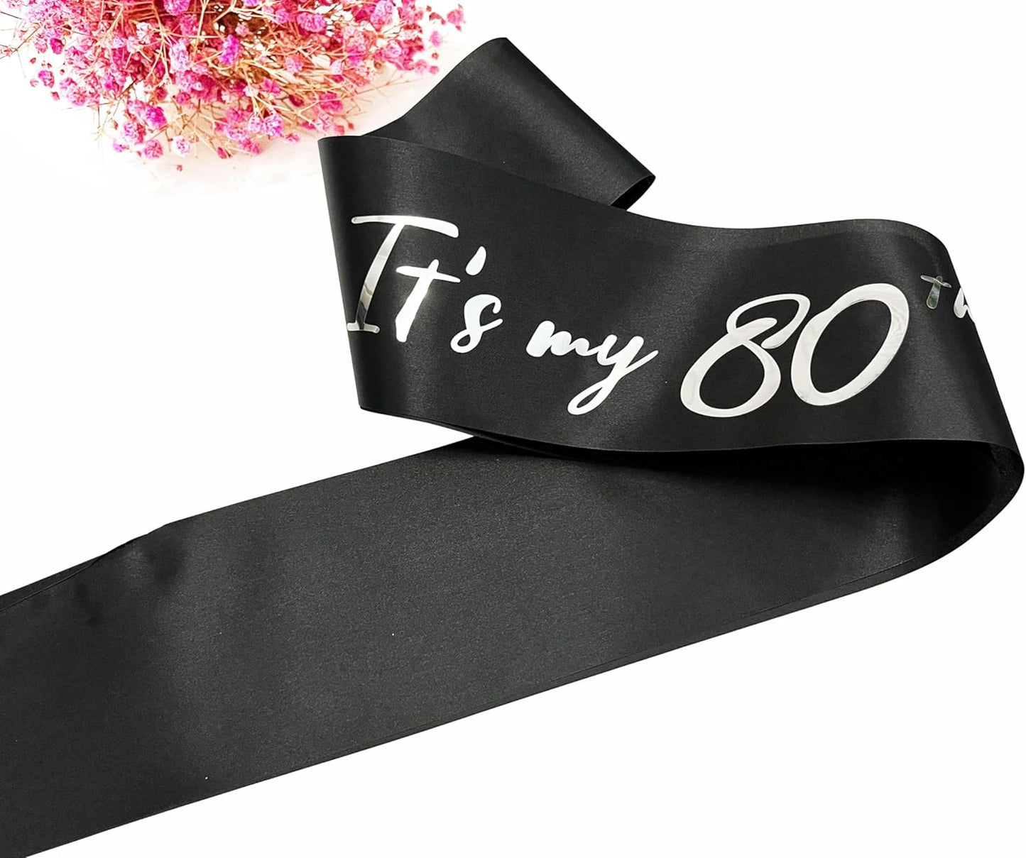 80th Birthday Sash, It's My 80th Birthday Sash Black Silver, 80 Birthday Decorations Gifts for Women Men Happy 80th Birthday Party Favor Supplies
