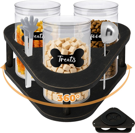 3 Pack Airtight Food Storage Containers with Lids,Clear Food Storage Jar Round Tin,Plastic Storage Canister Kitchen Pantry,Lazy Susan,Labels,Spoon,Food Tong,Pen
