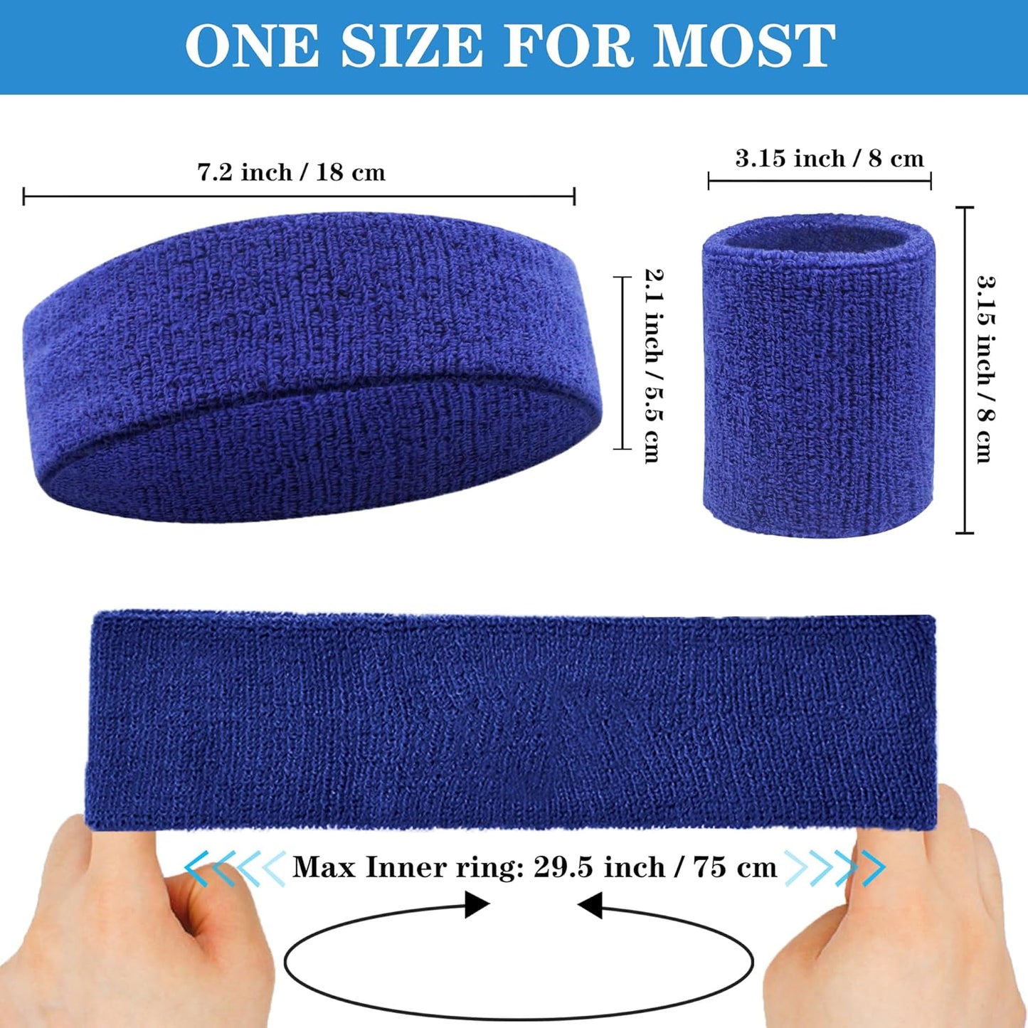 6 Pieces Sweatband Set Sports Headband Wristband Set, Moisture Wicking Athletic Sweatbands 4 Wrist Sweatband and 2 Headbands, Terry Cloth Sweat Absorbing Head Band for Workout