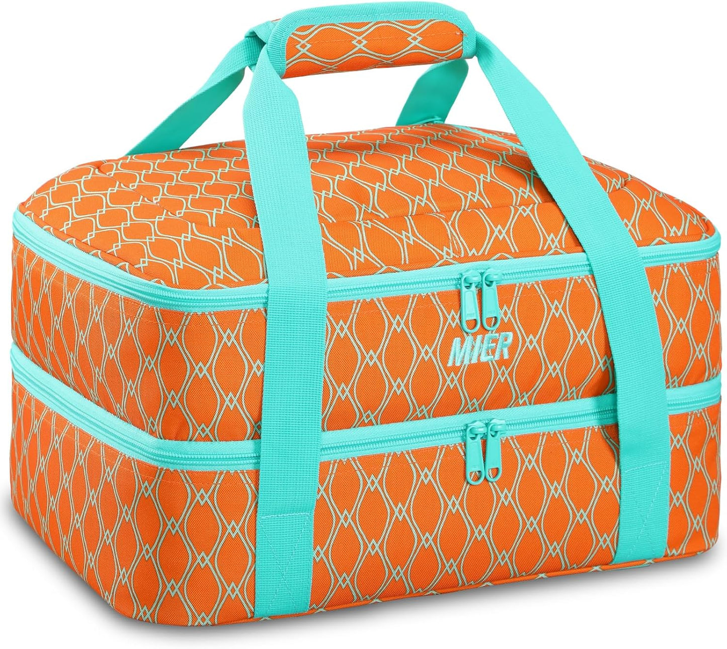 MIER Insulated Casserole Carrier Fits 9"x13" Baking Dishes/Foil Pans, Double Food Carriers Bag Thermal Holder for Hot or Cold Food Lasagna Lugger Potluck Parties Picnic Travel, Orange