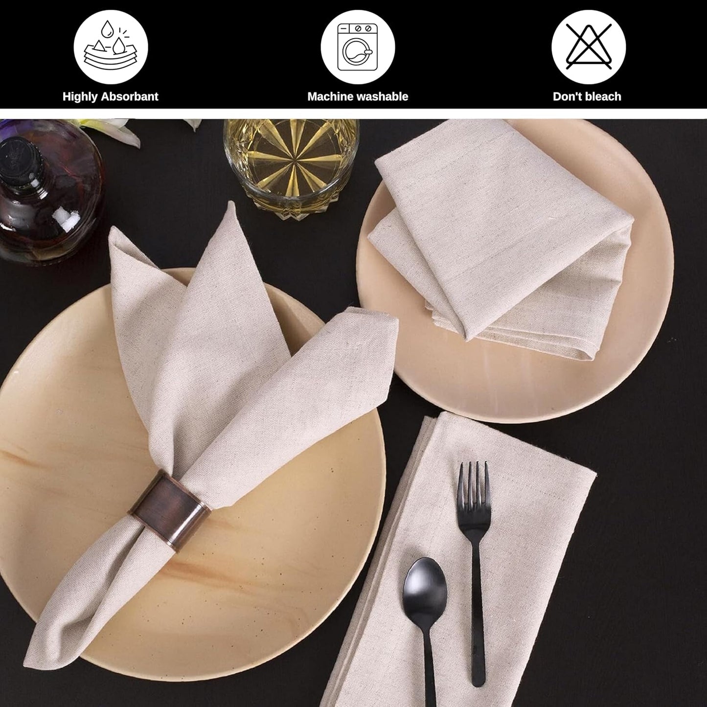 Homidate Linen Flax Cotton Cloth Dinner Napkins Set of 12 – 18x18 Natural Hemstitched Reusable Fabric Napkins for Weddings, Parties, Dinners & Table Décor – Elegant & Durable