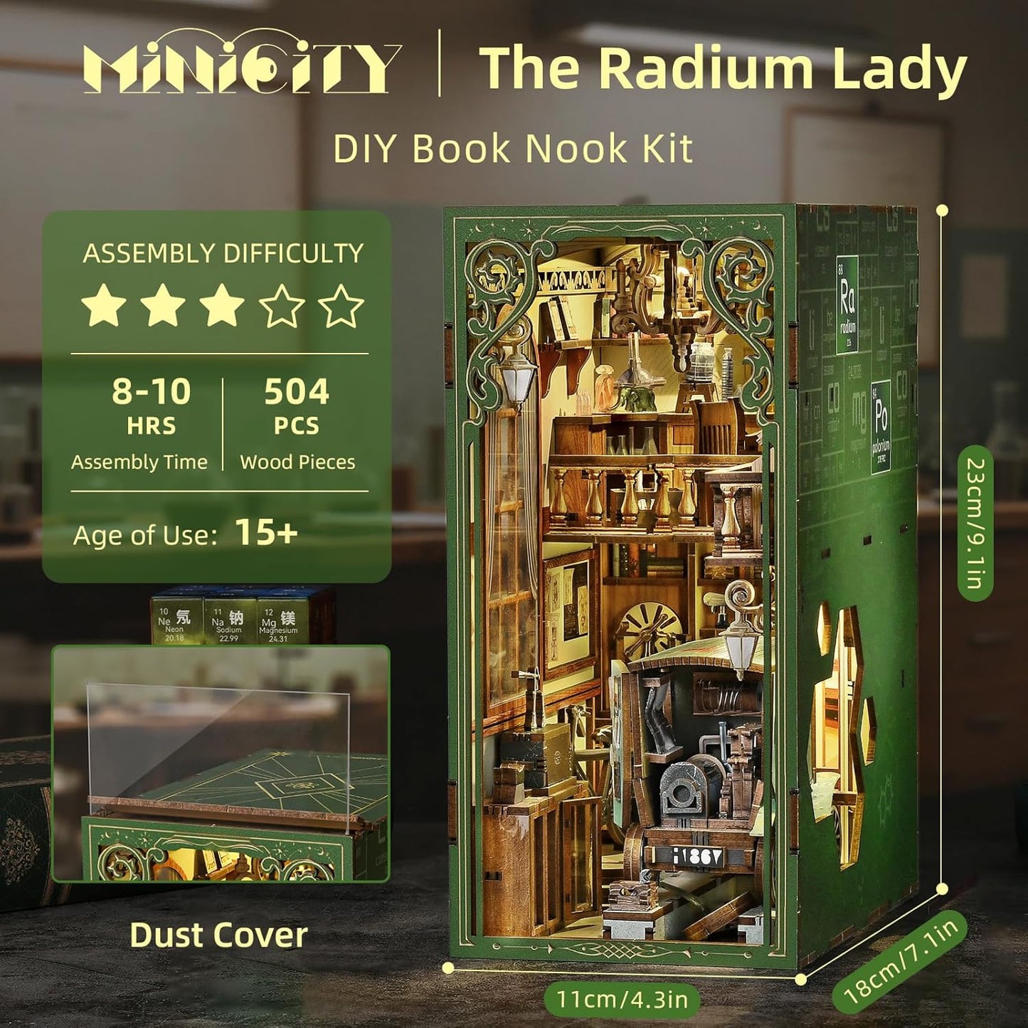 Book Nook Kit, DIY Miniature Dollhouse Kit 3D Puzzles for Adults Tiny House Mini Home Craft Bookshelf Nook Puzzle Book Decor Gifts for Teenagers Book Lovers (The Radium Lady)