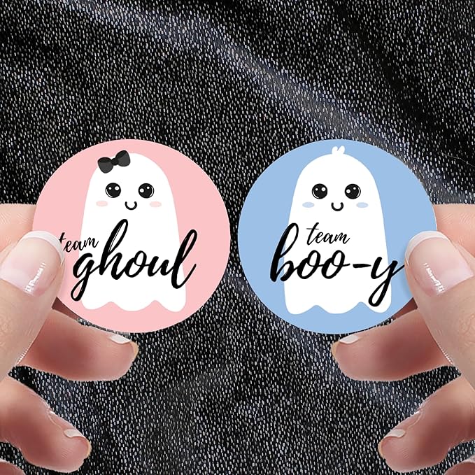 Halloween Gender Reveal Party, Team Boo-y or Team Ghoul Little Ghost Stickers - 40 Count (Pink and Blue)
