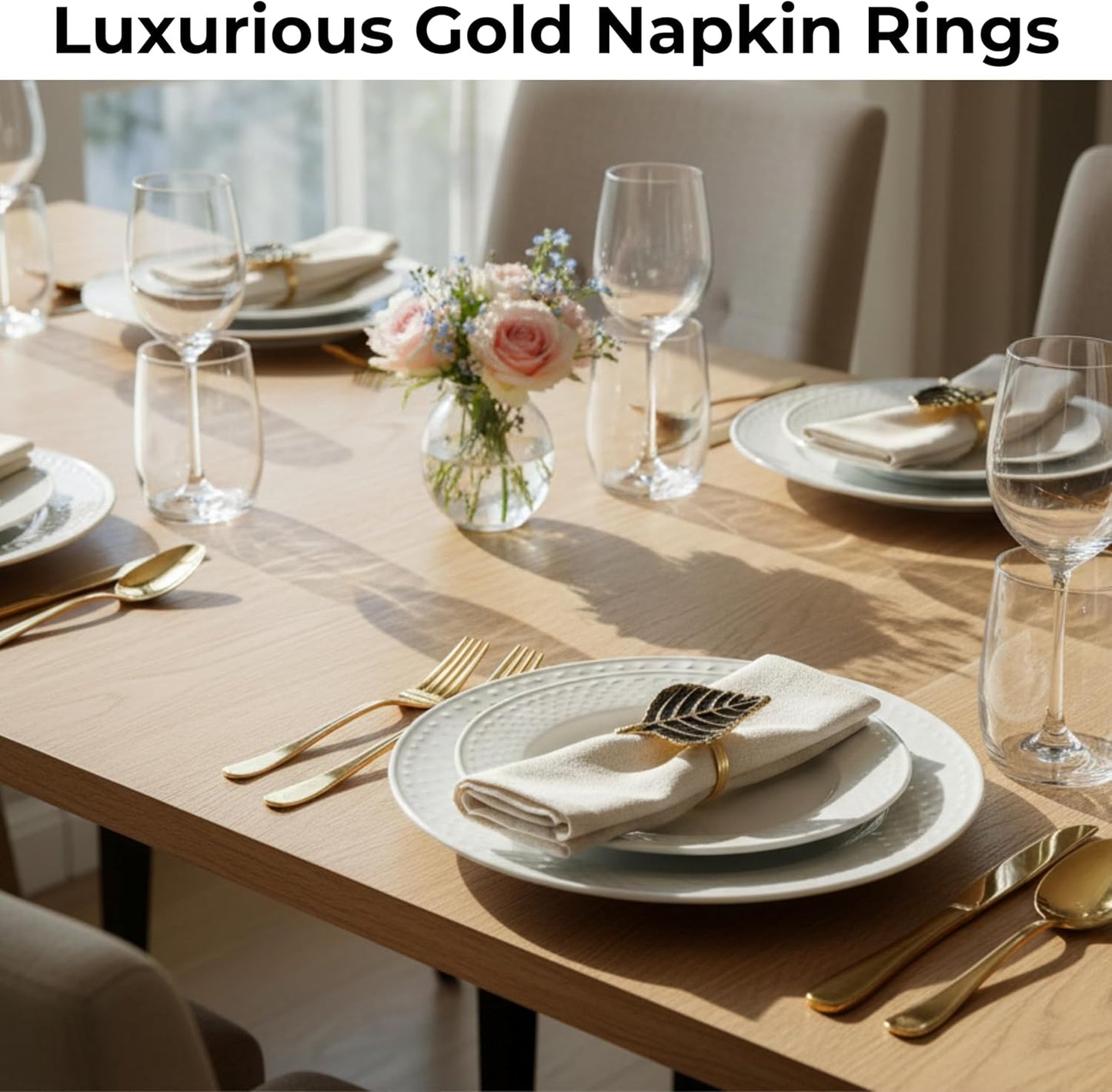 Set of 12 Napkin Rings for Farmhouse Decor Premium Metal Leaf Dinnerware Napkin Holders Thanksgiving, Christmas, and Easter Table Setting (Antique Gold) - ALPHA Living HOME