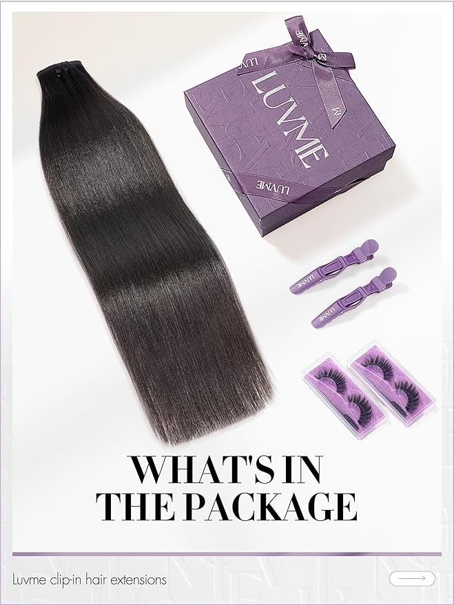 LUVME Straight Seamless 70g 4Pcs Clip in Hair Extensions Full Max with 14inch Remy Human Hair Clip ins Extensions, Natural Black 100% Real Soft Hair