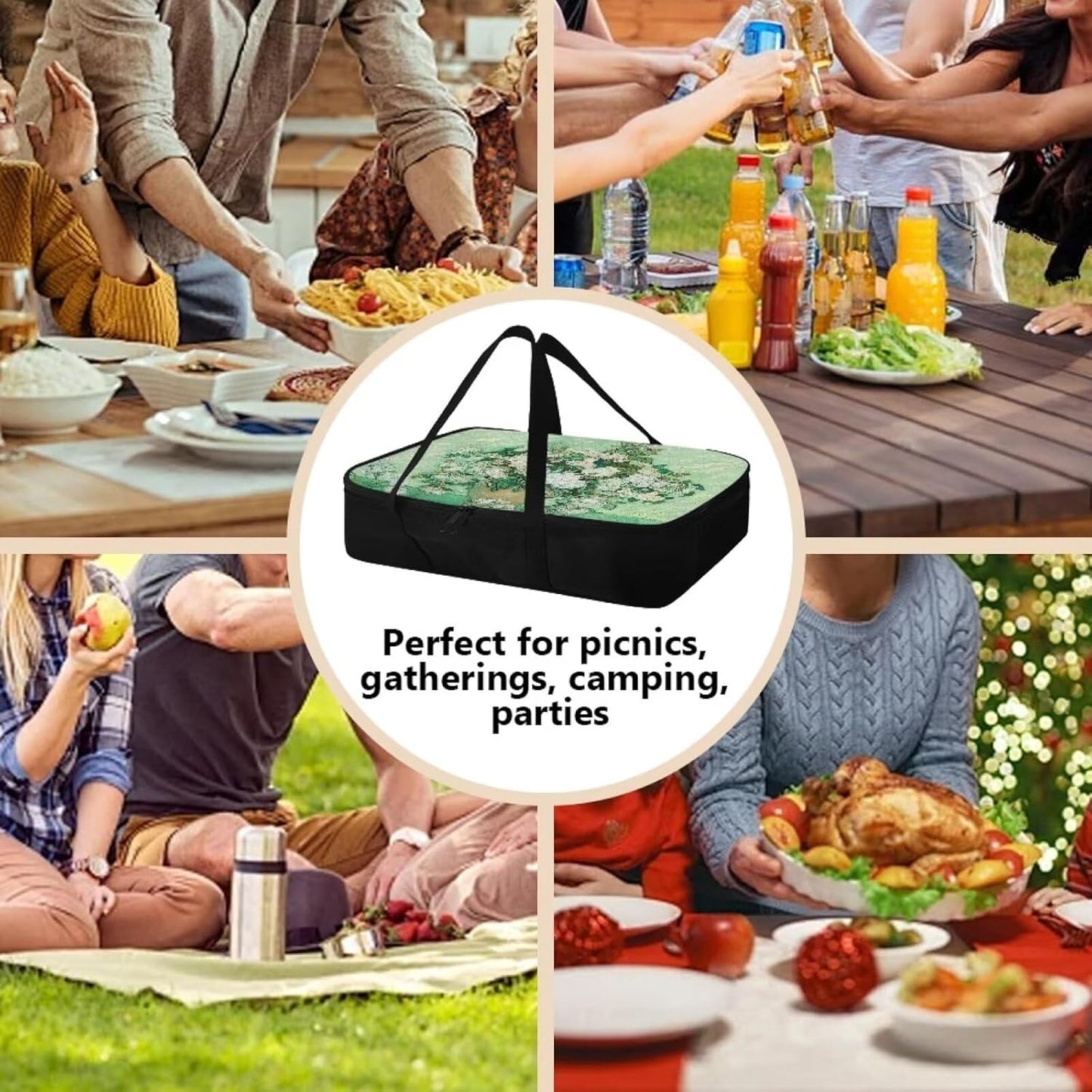 Van Gogh White Rose Insulated Casserole Carrier for Hot/Cold Food - Perfect for Beach Parties & Picnics