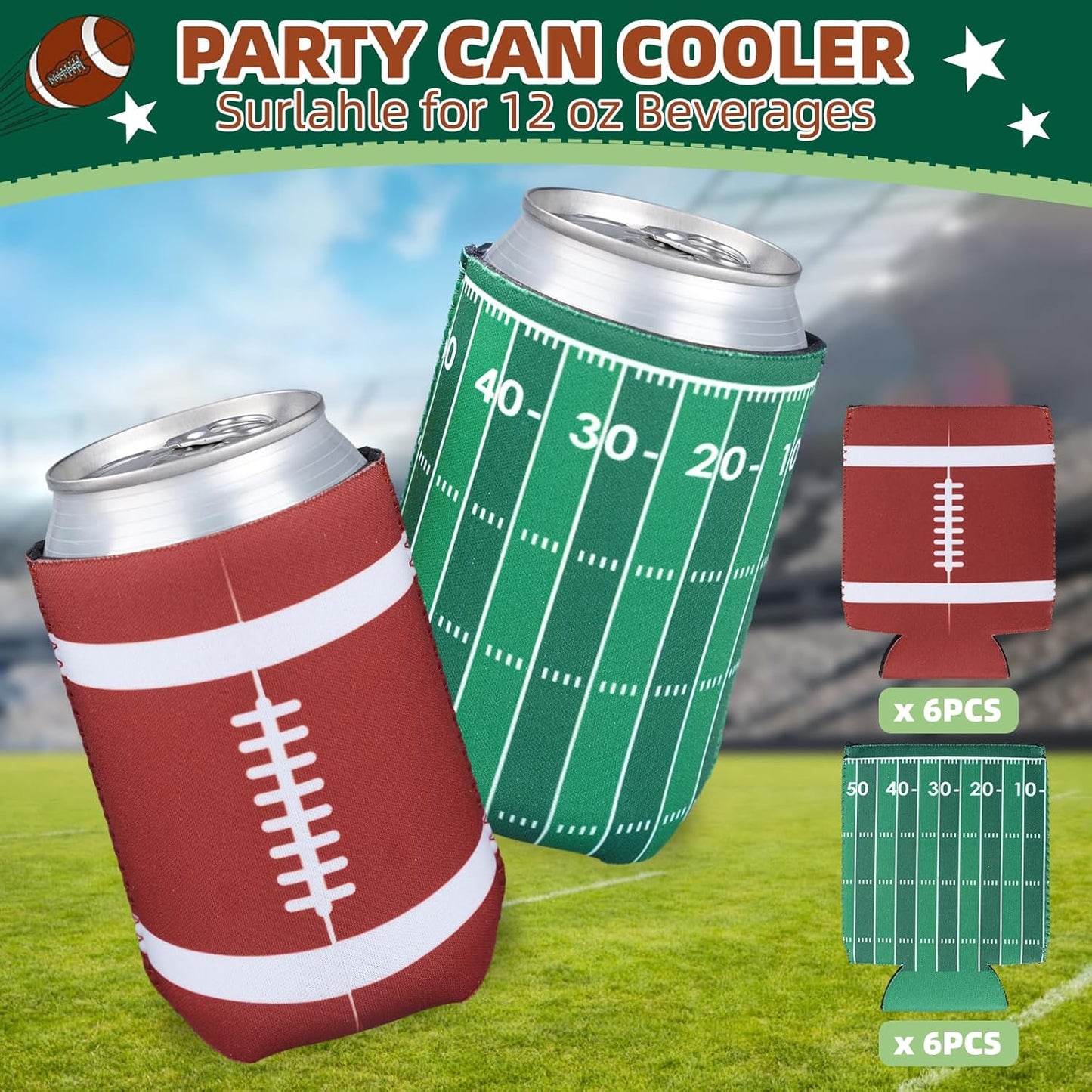 Football Party Decorations,12 Pcs Can Sleeves Neoprene Insulator For Super Bowl Game Day Decorations And Gifts