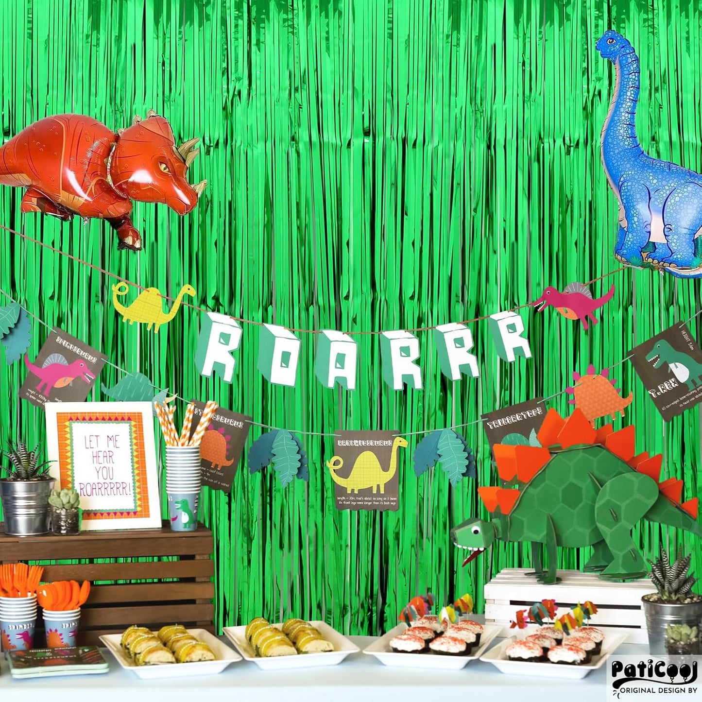 Football Party Decorations Green Streamers - Thicken 2 Pack 3.2 x 8.2 FT - Tinsel Foil Fringe Curtains Party Backdrop for Birthday, Dinosaur, Christmas, Jungle, Golf Party Decorations