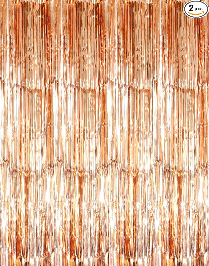 GOER 3.2 ft x 8.2 ft Metallic Tinsel Foil Fringe Curtains,Party Streamer Backdrop for Birthday,Graduation Decorations and New Year Eve (2 Packs,Champagne Gold)