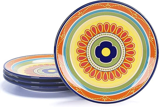 Bico Tunisian Salad Plates Set of 4, 8.75 Inch Ceramic Dessert Plates for Salad, Appetizer, Side Dishes, Microwave and Dishwasher Safe, Gift for Housewarming and Thanksgiving