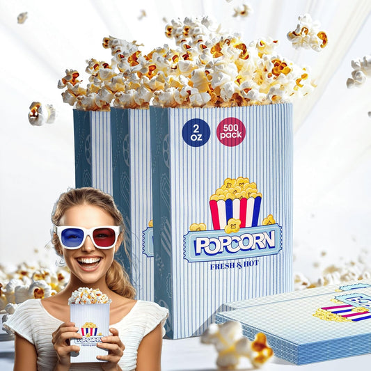 Upgrade Vintage Style Popcorn Bags - Flat Bottom, 2 oz, 500 psc - Individual Servings, Bulk - Perfect for Parties, Home Movie Nights, Carnivals - Disposable Supplies