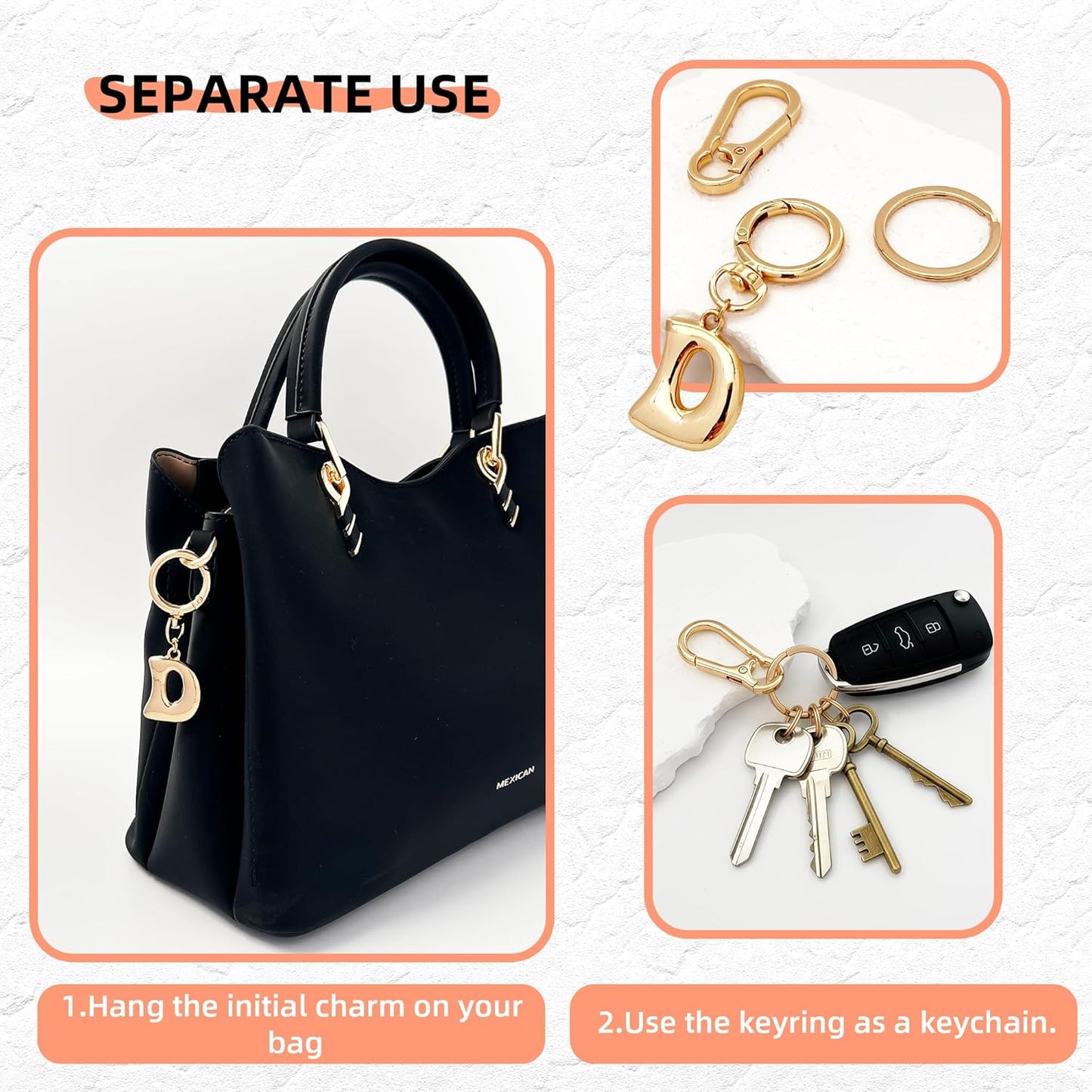 Gold Bubble Heart Initial Bag Charms for Handbags – Cute Initial Letter Keychain for Women, Purse Charms, Gold Gift