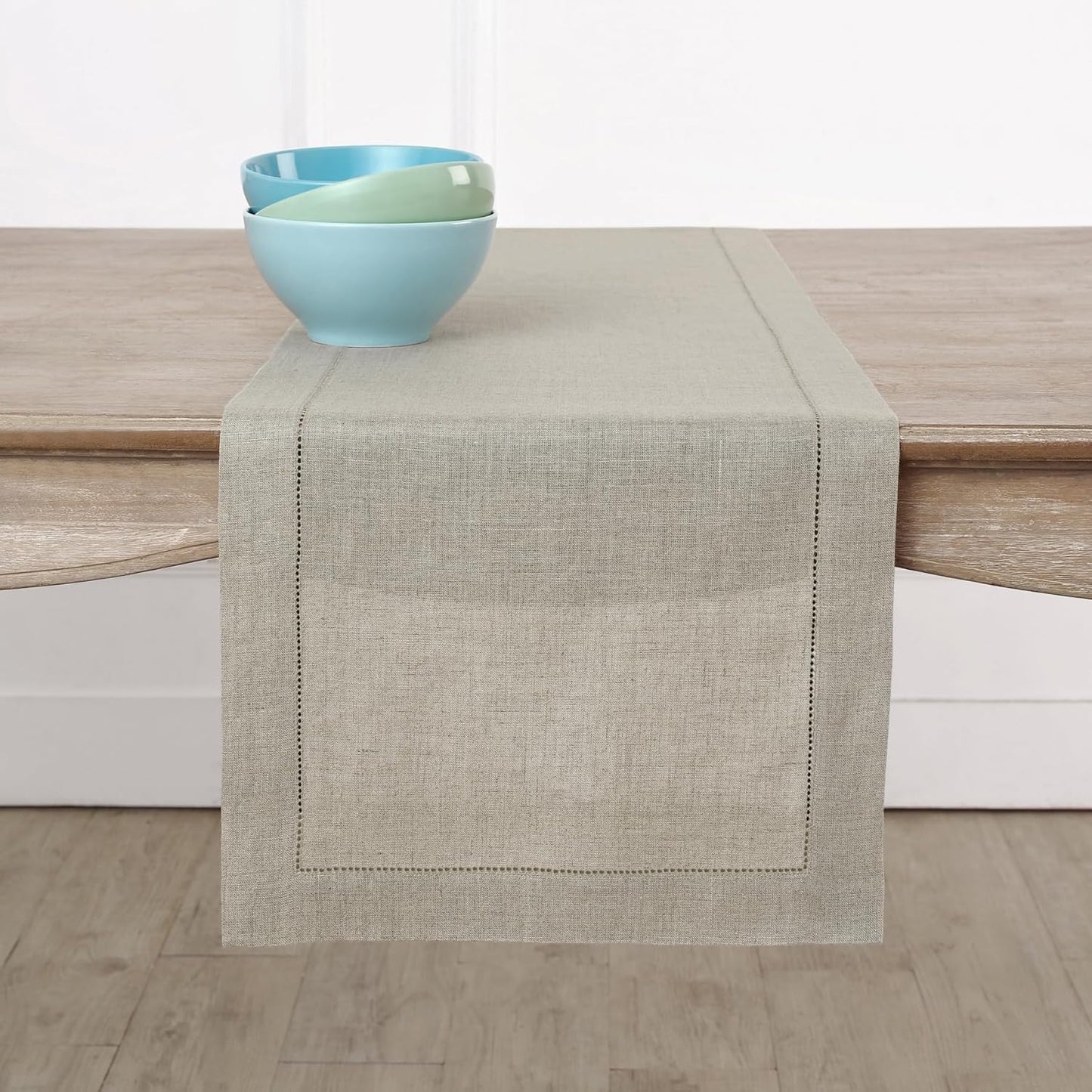 Solino Home Linen Natural Table Runner 90 Inches Long - 100% Pure Linen Hemstitch 14 x 90 Inch Table Runner for Dining, Fall, Autumn, Thanksgiving, Christmas - Classic Hemstitch