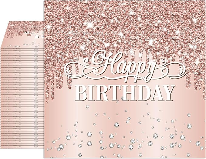 40Pcs Happy Birthday Napkins Rose Gold Birthday Decorations for Girls Women Disposable Diamond Rose Gold Cocktail Beverage Napkins for Dinner,Wedding, Birthday,Anniversary Party Supplies