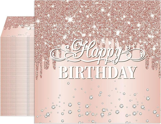 40Pcs Happy Birthday Napkins Rose Gold Birthday Decorations for Girls Women Disposable Diamond Rose Gold Cocktail Beverage Napkins for Dinner,Wedding, Birthday,Anniversary Party Supplies