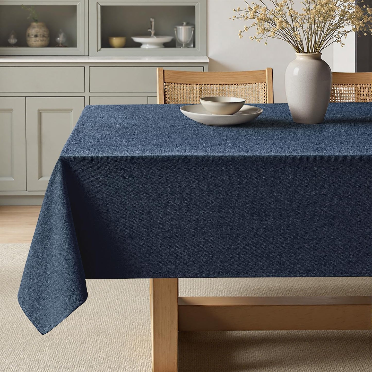 MIULEE Navy Blue Linen Tablecloth 60x84 Inch Rectangle Table Cloth Waterproof,Stain Resistant & Wrinkle Resistant for Dining Party Wedding