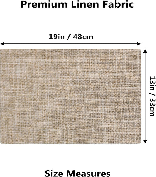 Demetex Burlap Place Mats Set of 6 Heat Resistant Linen Placemats Decorative Wipeable Fabric Table Mats for Dining Kitchen Tables, Burlap