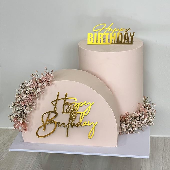 15Piece Gold Happy Birthday Cake Toppers Acrylic Mirror Inserts for Cakes Cupcakes Desserts 15 Styles