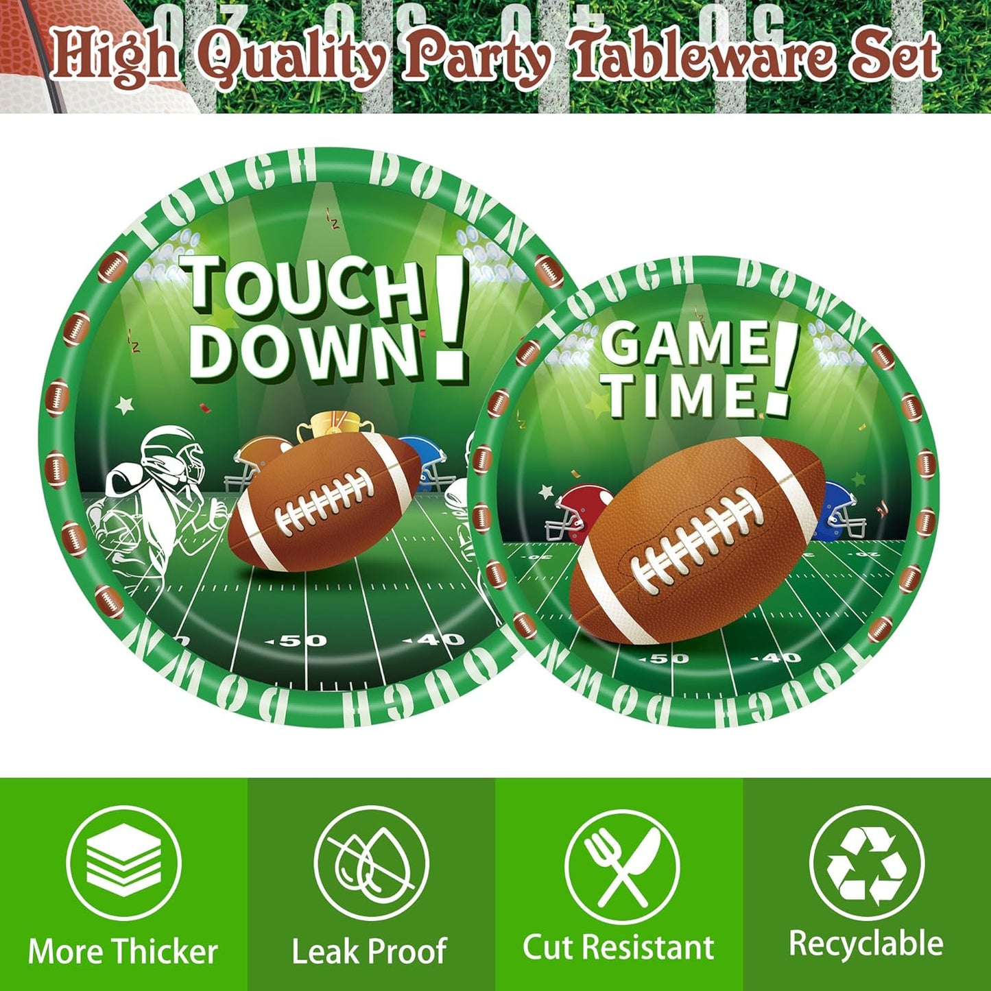 Football Party Decorations Supplies Set for 24 People, Includes 48 Dinner Plate, 24 Cup, 24 Napkin, 1 Tablecloth, 1 Pennant, Perfect for Super Bowl Game Day Birthday Party(98 Pcs)