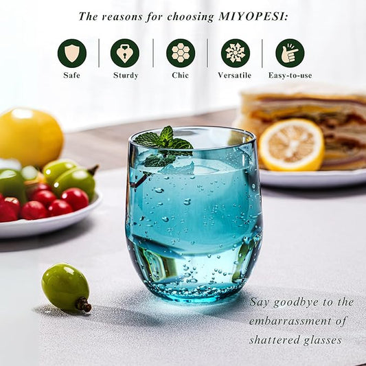 14oz Colorful Thick Stemless Wines Cups (Set of 6), Shatter-Proof Acrylic Old-fashioned Glasses, Reusable Plastic Bar Glasses, BPA-Free, Dishwasher-Safe