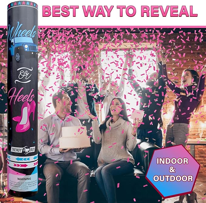 5pc Pink Gender Reveal Confetti Cannon Poppers - Biodegradable Baby Girl Gender Reveal Poppers Confetti - Pink Confetti Cannon Gender Reveal Confetti Poppers, Pink Confetti Popper for Party