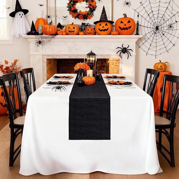 B-COOL Black Burlap Table Runners 2 Packs Halloween Table Runner Burlap Fabric for Wedding Party Holiday Dining Table Centerpiece Decor 13x108 Inch