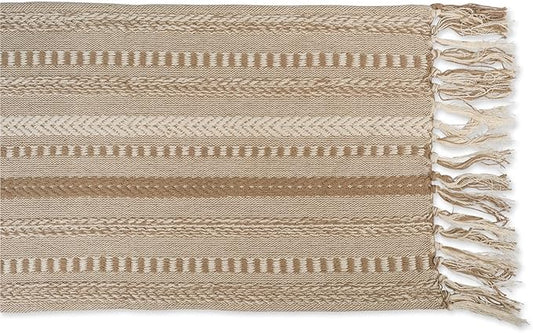DII Farmhouse Braided Stripe Table Runner Collection, 15x72 (15x77, Fringe Included), Stone (Pack of 12)
