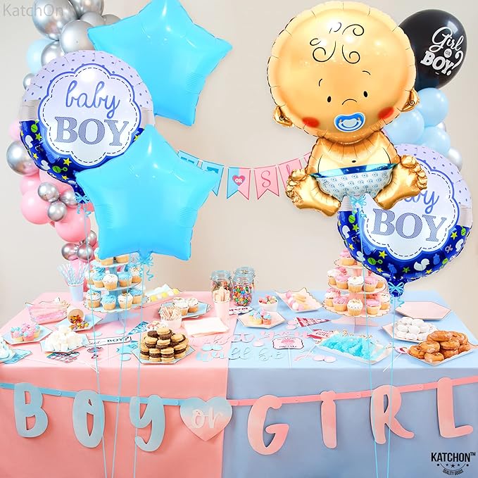 KatchOn Baby Boy Balloons Set - Large 27 Inch, Pack of 5 | Gender Reveal and Baby Shower Decorations | It's A Boy