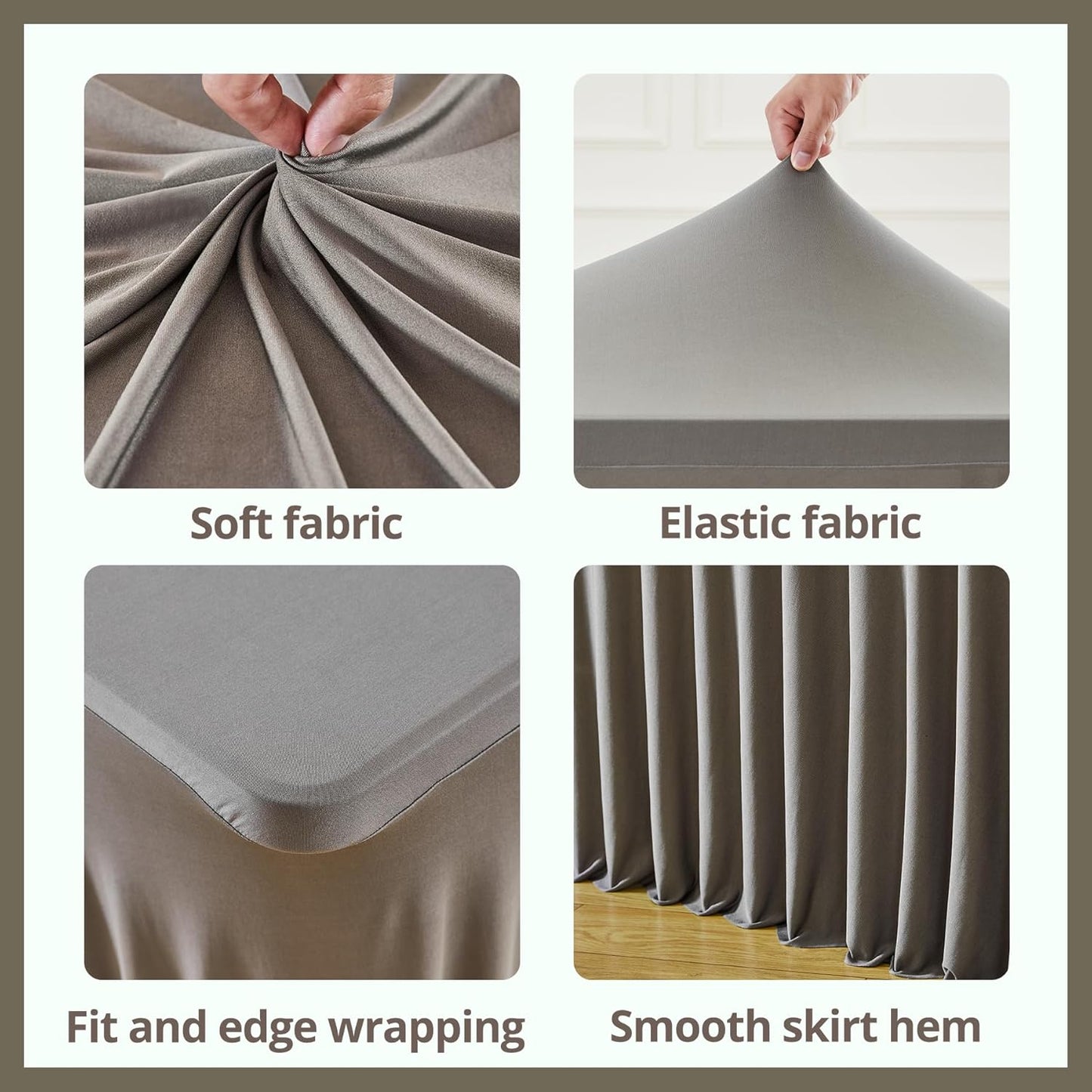 PARTISKY Gray Spandex Tablecloth for 6ft Rectangle Tables, Stretchable Table Cover Skirt for Folding Tables Weddings Parties Banquets Events Trade Shows and Dessert Table
